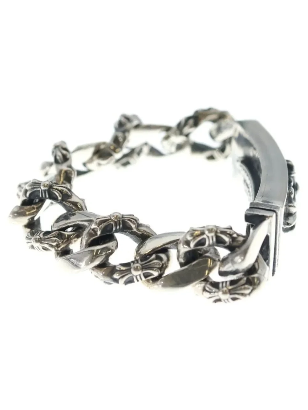 Chrome Hearts ID Floral Crs Cross ID Fancy Link Bracelet Silver
